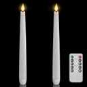 Homemory 2 Pcs Waxy Flameless Taper Candles with Remote, Led Flameless Candlesticks Classic Tall Candle, Flickering Battery Operated Taper Candles for Bedroom, Dining Room, White, 9.6 inches