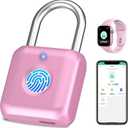 Fingerprint Padlock eLinkSmart Gym Locker Lock for Girls Women with Phone App iOS Watch Metal Keyless Combination Locks for School Sports Locker Toolbox Hasp Storage Pink
