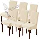 Genina Waterproof Dining Room Chair Covers Stretch Parsons Chair Slipcovers for Dining Room Kitchen Chair Protector Cover, Removable, Washable (6, Flower Pattern-Beige)