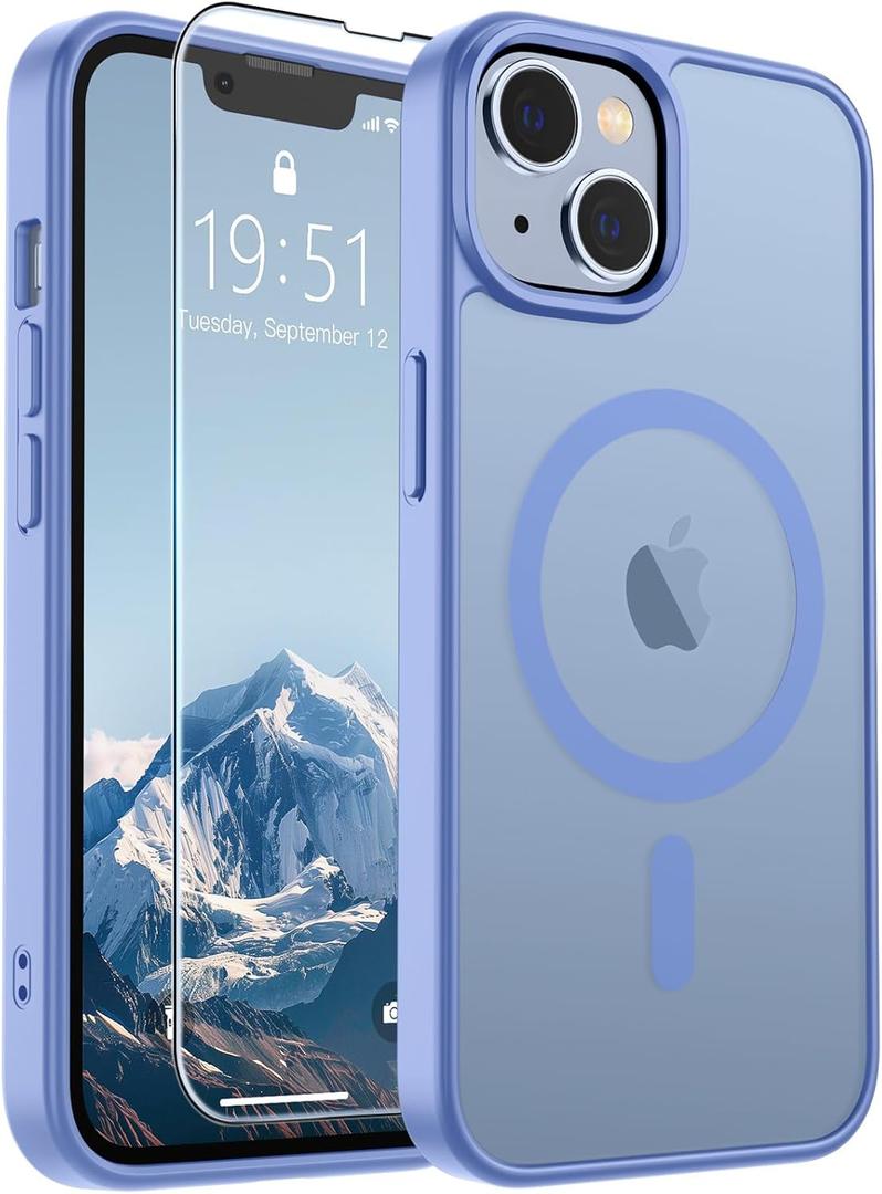 SUPFINE Magnetic for iPhone 14 Case & iPhone 13 Case (Compatible with MagSafe)(Military Grade Drop Protection) Slim Translucent Matte Shockproof Phone Cover,Blue Purple