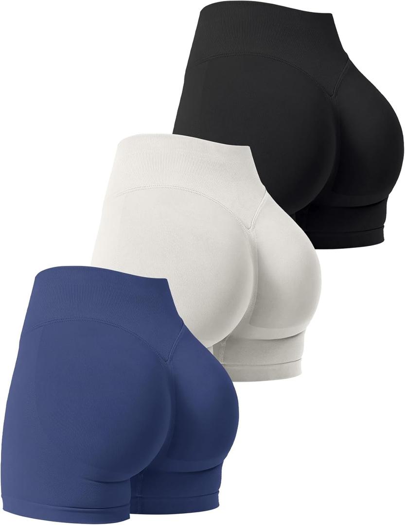 3 Pack Workout Gym Shorts Women Scrunch Butt Lifting Seamless High Waist Yoga Booty Shorts for Women (Small, Black+grey+navy (Size Up for Comfort!))