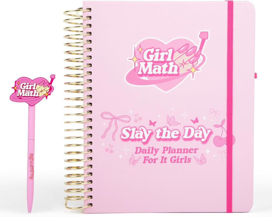 GIRL MATH Undated Planner with Hourly Time Slots for Women with Custom Pen and Stickers - Daily, Monthly and Weekly Planners for It Girls - Cute Girly Daily Agenda - Work Planner Organizer To Do List Notebook That Easily Organizes Your Tasks to Boost Productivity- 7"x9" (BOWS COVER)