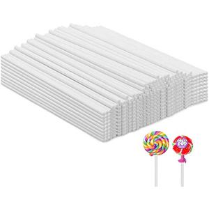 Lollipop Sticks,500 Pieces White Paper Treat Lollipop Sticks Lollipop Treat Sticks Sucker Stick for Cake Topper,Rainbow Candy, Cake Pops Chocolate (4 Inch)