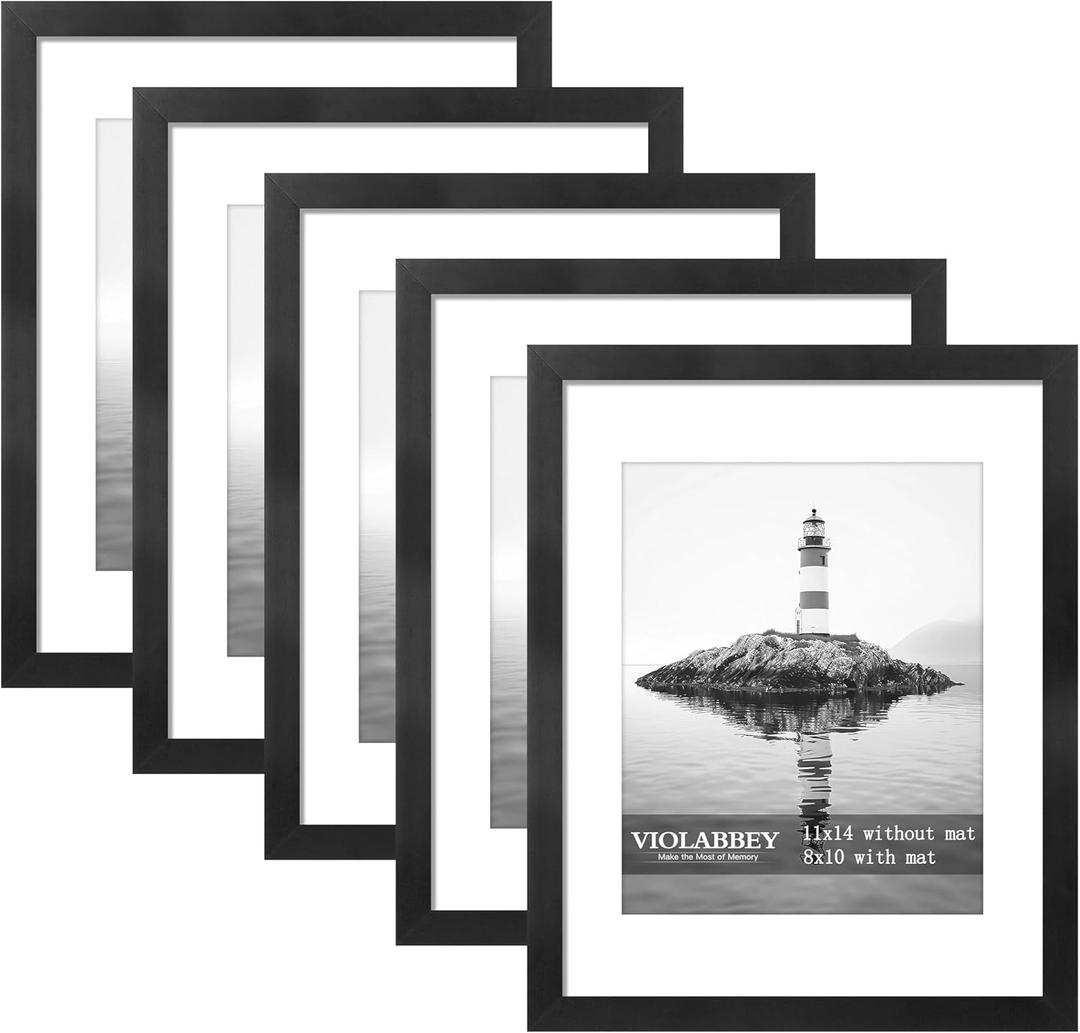 VIOLABBEY 11x14 Picture Frame Set of 5, Black Frames for 8x10 Photos with Mat or 11 x 14 without Mat,Gallery Wall Frame