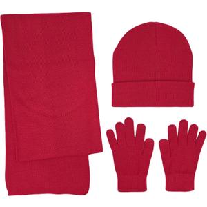 BRUCERIVER Winter Knit Scarf Beanie Touchscreen Gloves 3PCS Set for Men and Women (Red)