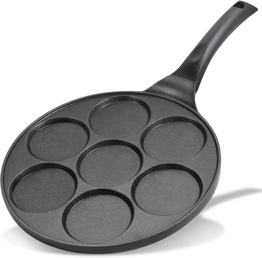 Nonstick Pancake Pan Pancake Griddle With 7-mold Design Mini Pancake Maker With PFOA Free Coating-Black (1)