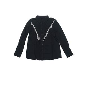 Allegra K Fringe Button Down Shirt for Women's Long Sleeve Spakle Tassel Western Cowgirl Blouse L Black