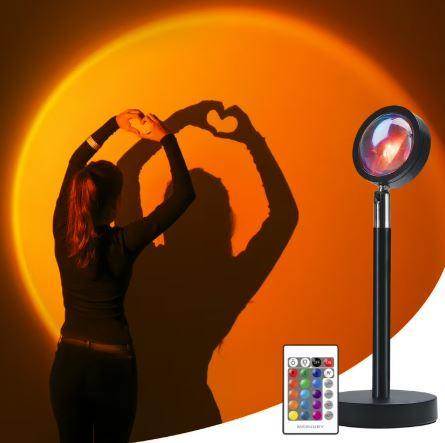 Multicolor RGB Sunset Lamp with Remote, 16 LED Colors, Power Adapter