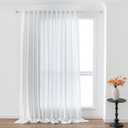 MYSKY HOME Floor to Ceiling Curtains 108 Inches White Sheer Window Drapes 1 Panel for Sliding Glass Door Back Tab Draperies Linen Look Boho Fabric, Soft Cotton Blend Light Filtering for Living Room