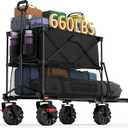 Portal Collapsible Large Double Decker Wagon with Brakes, 660lb Foldable Heavy Duty Utility Wagon Cart, 400L All-Terrain Big Wheels & 54" Extra Long Extender for Sports, Camping & Outdoor Use