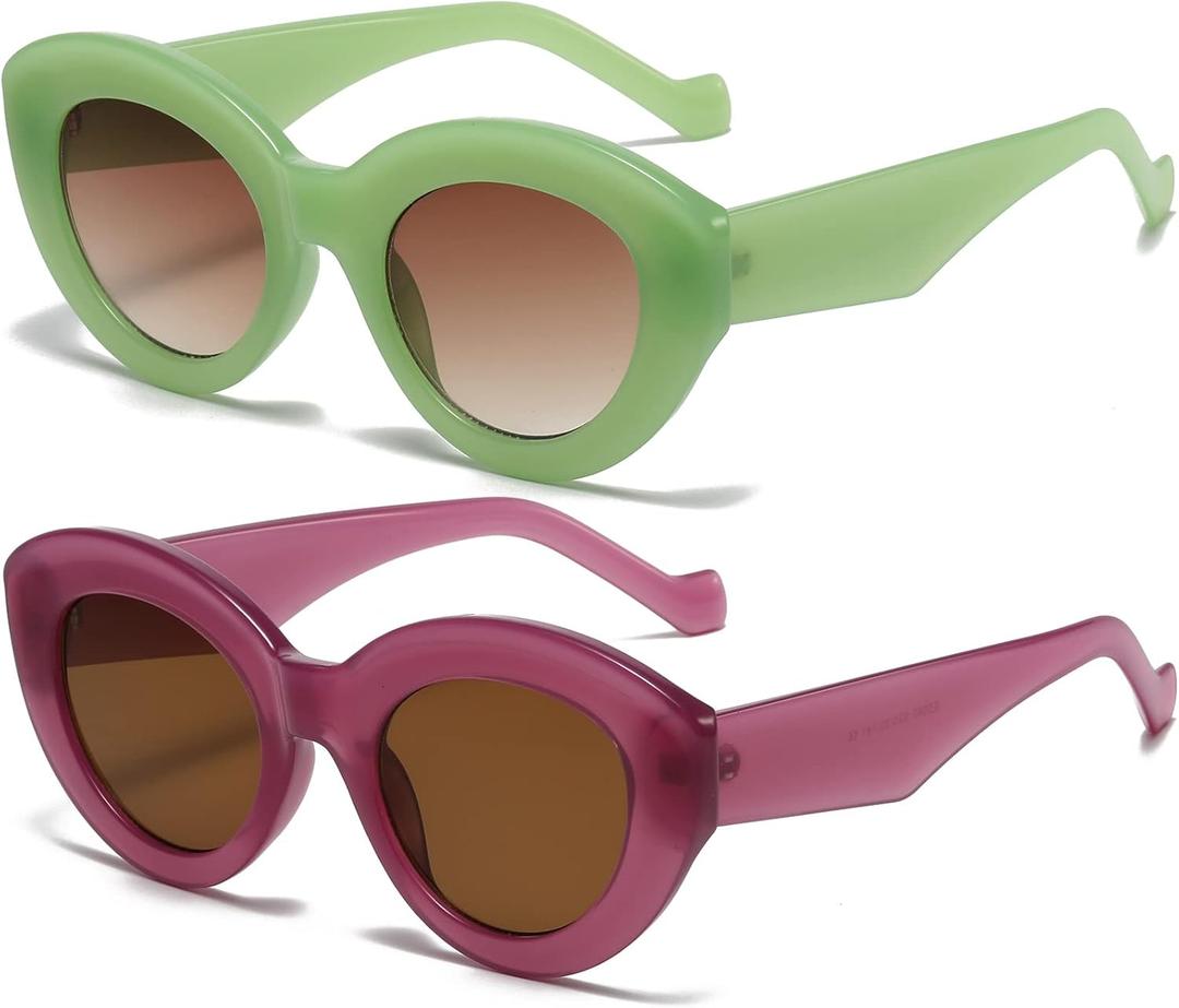 AIEYEZO Oversized Cat Eye Sunglasses for Women Cute Oval Thick Frame Cateye Sun Glasses Chic Retro Style Shades