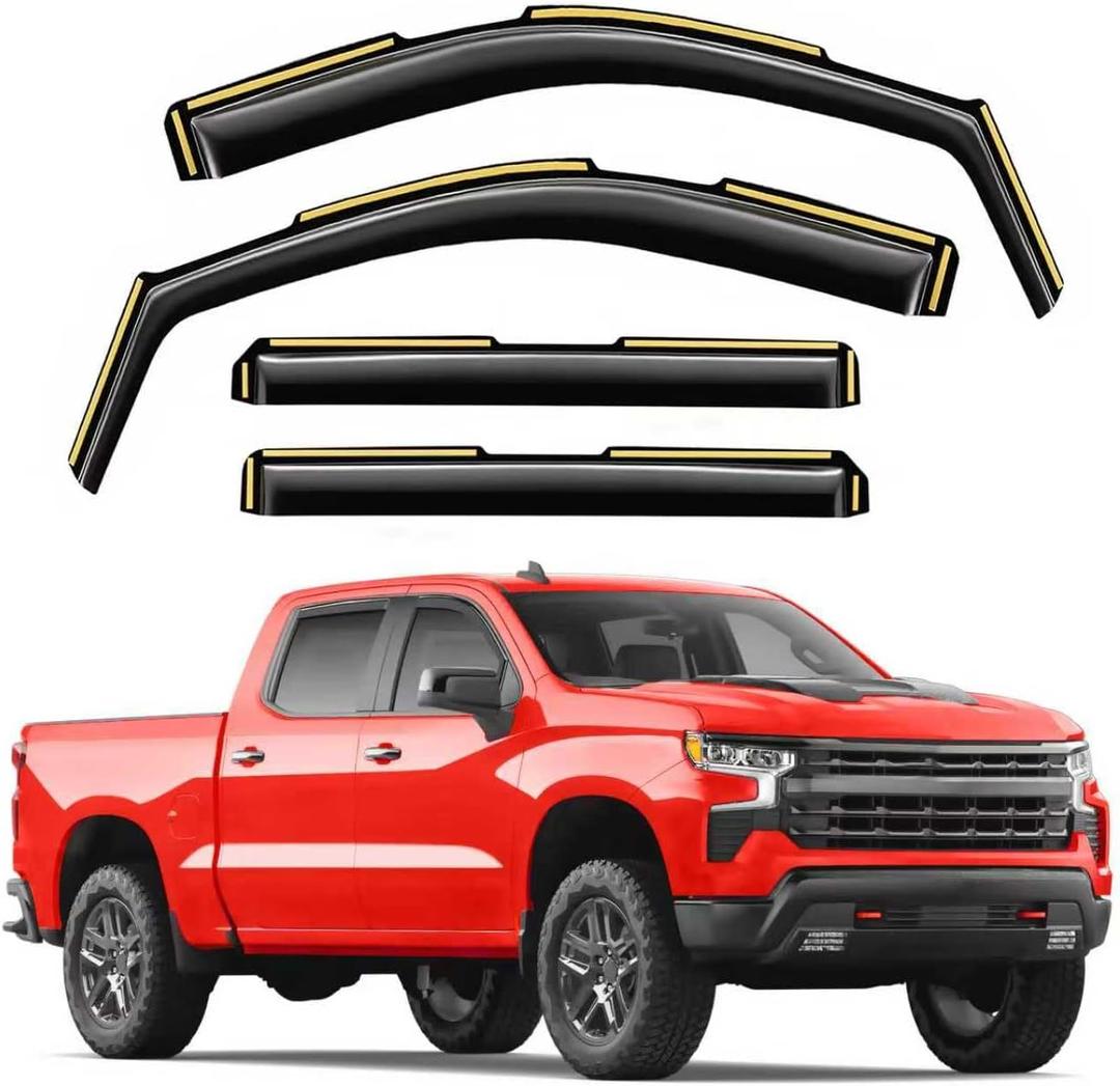 in-Channel Window Rain Guards Compatible with Truck Chevy Silverado/GMC Sierra 1500 2019-2025 Crew Cab Vent Visors Window Visors Extra Durable Window Deflectors Vent Shades Car Accessories