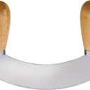 HIC Kitchen Mezzaluna Rocking Chopper And Mincing Knife With Double Handles, Stainless Steel, Rubberwood, For Herbs Vegetables Nuts And More