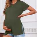 Ficerd 3 Pack Women's Maternity T Shirts, Short Sleeve Side Split Pregnancy Tops Casual Crew Neck Pregnant Tees Mama Clothes (M)
