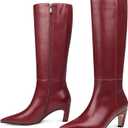 COLETER Women's Knee High Boots Pointed Toe Kitten Low Heel Tall Boots Comfortable Fall Winter Long Boots (9.5, Burgundy)