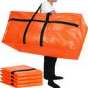 Windyun 4 Pack 57 Gallon Extra Large Moving Bags XXL Heavy Duty Storage Bag with Strong Zipper Handle Jumbo Big Tote Box Foldable for College Dorm Travel Clothes Duffle Blanket Pillow(Orange)