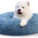 Comfy Calming Dogs Bed for Deep Sleep Small Puppy ，Puppy Bed with Fluffy Donut is for Anxiety Small Dogs，19" Round Soft Faux Fur Pet Bed for Small Dogs Under 15 lbs Machine Washable Blue
