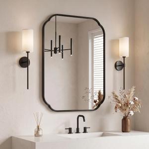 36"x24" Black Scalloped Mirror for Bathroom, Rust-Proof Metal Frame