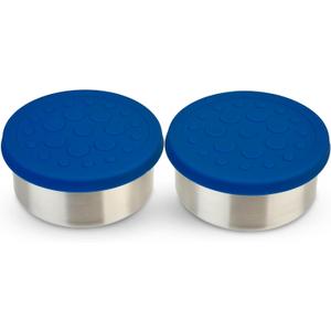 LunchBots 2.5 oz Stainless Steel Dressing Container for Condiments, Dips, Snacks, Dipping Sauce Cups with Silicone Lid, Fits in Lunch Bags and Bento Boxes - Set of 2 (Blue)