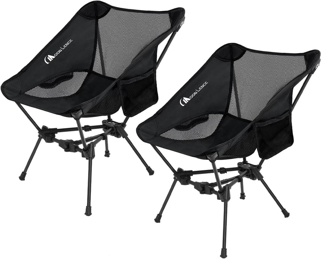 MOON LENCE Portable Camping Chair Backpacking Chair - The 4th Generation Ultralight Folding Chair - Compact, Lightweight Foldable Chairs for Hiking Mountaineering, Beach (Black-2 Pack-below 180 Lbs for Comfort Use)