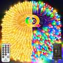 JXLEDAYY 200 FT 500 LED Christmas Lights Outdoor Decorations Fairy Lights Waterproof 11 Modes Timer String Lights for Outside House Tree Patio Yard Wedding Party Holiday-Multicolored to Warm White