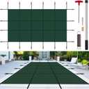 Inground Pool Cover Safety Fits 12x24ft Rectangle Swimming Pool, Mesh Solid Pool Cover for Inground Pools,Winter Pool Safety Cover Includes Safety Net and Installation Tools Green