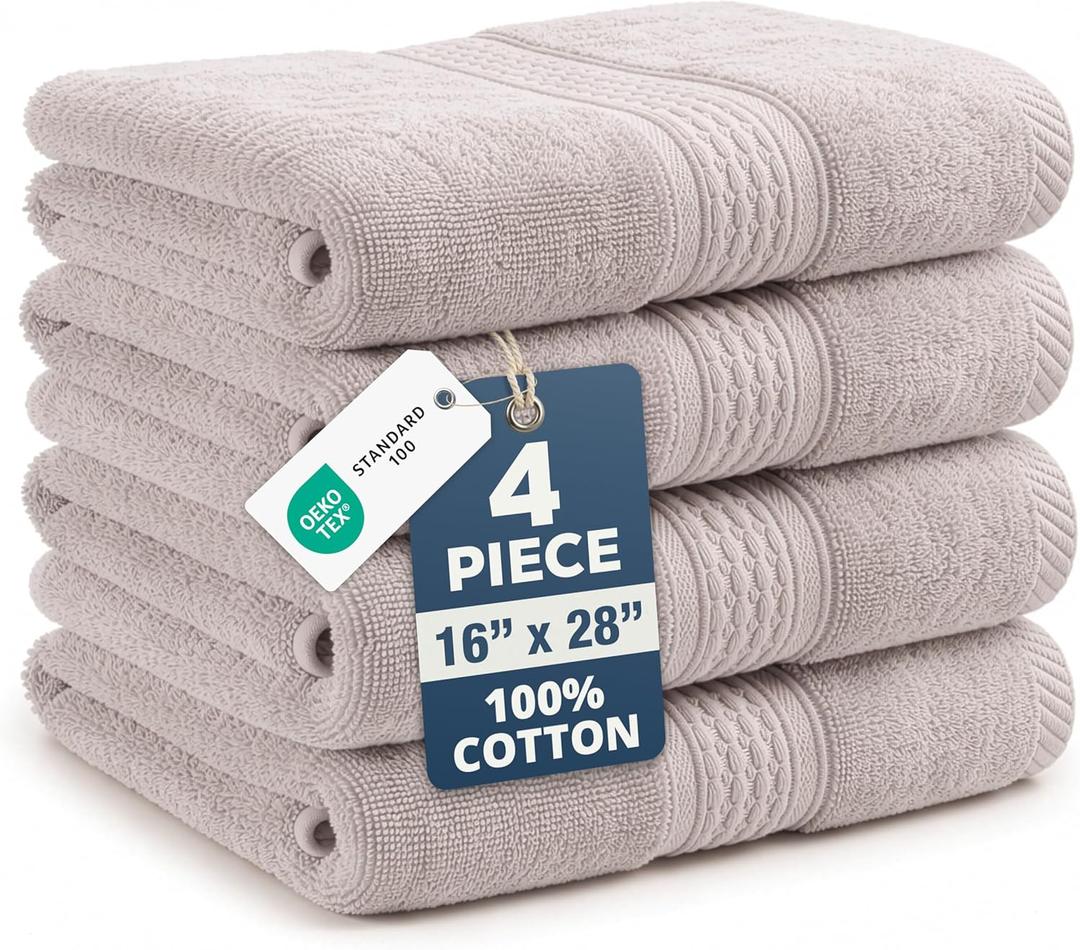 Bath Hand Towels - Pack of 4 (16"x 28"), 100% Cotton - Soft, Quick Dry & Highly Absorbent, Hand and Face Towels - Bathroom Hand Towel Set, Great for Gym, Salon, Spa & Family Use - Platinum