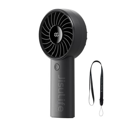 JISULIFE Handheld Fan Life4, 5000mAh Portable Rechargeable Fan, 5-Speed Turbo Wind, 17.5 Hrs Cooling, LED Display, Gifts for Men/Women, Essential for Travel,Beach,Vacation,Makeup,Concerts,Cruise-Black