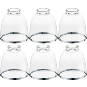 6 Pack Ceiling Fans Glass Shade Covers, Clear Glass Shade Replacements Globes Lampshades with Round Silver Border, Screw-Fixed Lamp shade for Light Fixtures Chandelier Sconces Vanity Lights