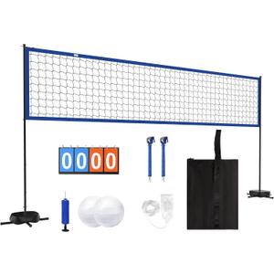 Upgraded Pool Volleyball Net Set with Battery LED Lights, 15-32FT Width & 4-7.5FT Height Adjustable