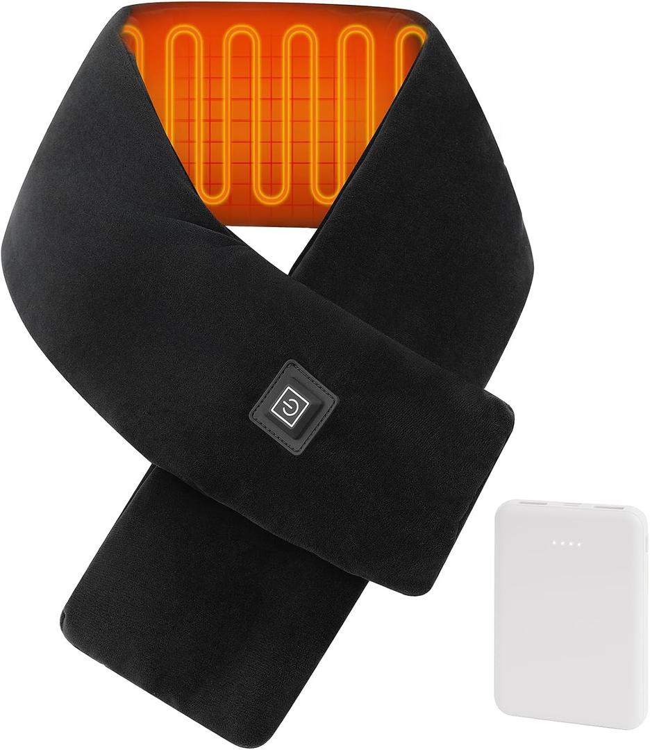 Heated Neck Wrap with 5000 mAh Power Bank, Cordless Heating Pad with Adjustable 3 Heat Settings, Soft Neck Warmer for Pain Relief, Muscle Relaxation, Portable Heated Neck Scarf