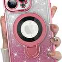 KANGHAR for iPhone 15 Pro Max Case, Support for MagSafe [Four Corner Cushion Series] Kickstand Electroplate Edge Shockproof Durable Full Body Protection for Girls Women -Pink