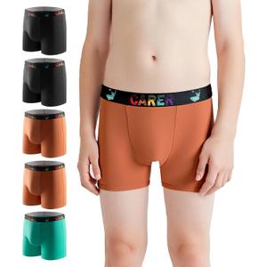 Carer Washable Incontinence Underwear for Children with Front Absorbent 80ML Cotton Reusable Boys Incontinence Underwear Breathable Kids Absorbent Leak Proof Briefs for Boy Age 4-18, 5 Pack, Small (2 Black/ 2 Orange/Green)