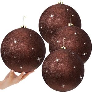 Zubebe 4 Pcs Extra Large Christmas Ball Ornaments Glitter 8'' (200 Mm) Giant Oversized Plastic Xmas Ball Big Hanging Christmas Tree Ornaments for Holiday Party Outdoor Decor(Shiny Brown)