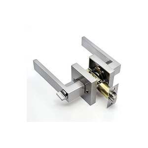 Door Lever Door Handle Door Handle Door Handle Lock Square Channel Privacy Mask Interior Bedroom Room Bathroom Three-Bar Spherical Lock Entry Door Lever Euro Door Lever (Color : Square Silver),2pcs