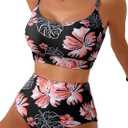 Herseas 2 Piece High Waisted Bikini Set for Women 2026 Spaghetti Straps Swim Top with Reversible Bottom Bathing Suit (Black, M)