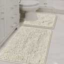 H.VERSAILTEX Bathroom Rugs Luxury Chenille Mat Set, Soft Plush Shower Rug + Toilet Mat, Microfiber Shaggy Carpet, Super Absorbent Mats, Machine Washable Bath Mat Curved Set, 32" x 20"/20" x 20", Cream (Ivory)