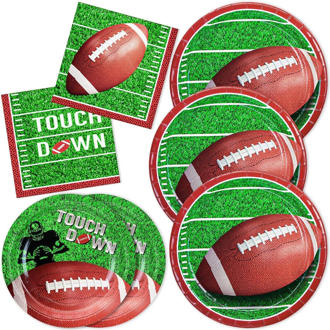 Football Plates and Napkins Party Supplies, Includes Football Dinner Plates, Dessert Plates and Napkins TouchDown Football Dinnerware Game Day Football Birthday Tailgate Party Decorations, Serve 40