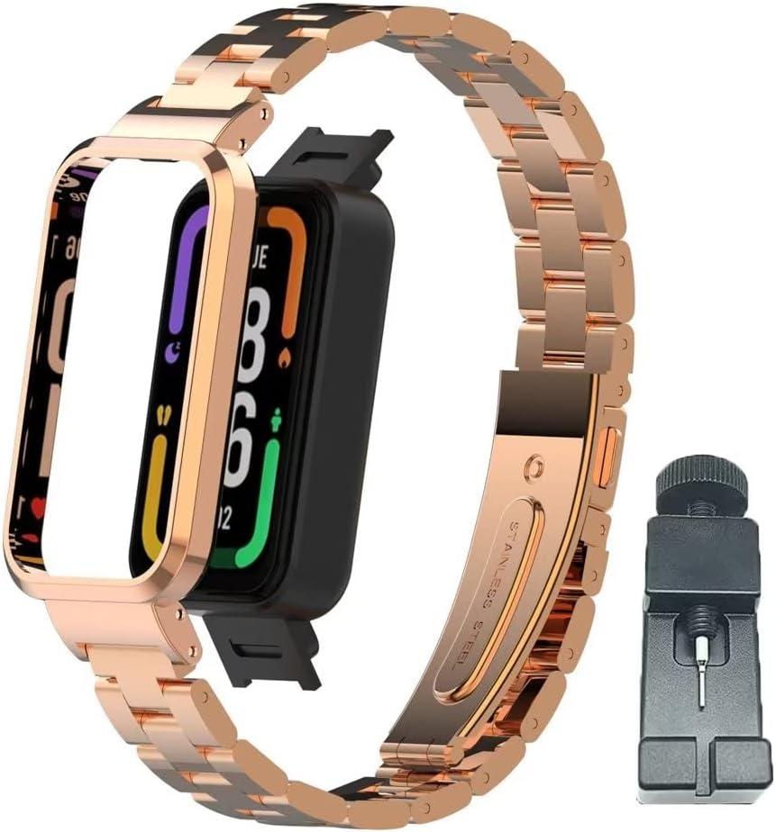 Compatible for Xiaomi Redmi Smart Band Pro Strap,Redmi Smart Band Pro Stainless Steel Metal Replacement Bands Straps Watchband Accessories for Xiaomi Redmi Smart Band Pro Bracelet (FG2 Rose Gold)