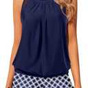 Yonique Tankini Swimsuits with Shorts - Tummy Control Two Piece Blouson Bathing Suits High Neck Swimwear L