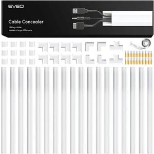 EVEO Cord Hider - 300 Cord Cover Wall Cable Hider, Cable Concealer, Wire Hiders for TV on Wall. Cable Management, Cord Hider Cable Raceway Wire Covers for Cords (White, Large)
