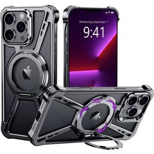 X Case for iPhone 13 Pro Max Case 6.7",with Kickstand 360Rotatable Magnetic Ring Stand,[Compatible with MagSafe] Shockproof Aluminum Metal Phone Case Slim & Light Phone case,Gray