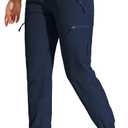Womens Cargo Joggers Hiking Pants Lightweight Quick Dry Water Resistant Travel Casual Womens Pants with Zipper Pockets (Large, 6-navy)