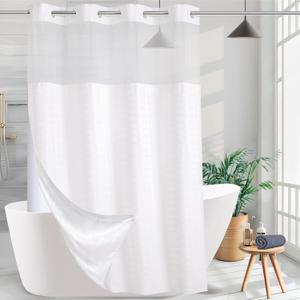 Hotel Fabric Stall Shower Curtain Machine Washable with Snap in Removable Liner Shower Curtain for Bathroom Bathtubs Spa(White,54" (W) X74 (H))