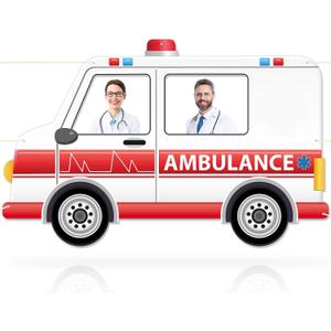 75 x 47 Inch Fabric Ambulance Photo Booth Prop Transportation Theme Party Decoration Nurse Week Hanging Background Hospital Nursing School Grad Party Supplies for Hospital Birthday Favor Car Decor, 8.7 x 8.7 inches
