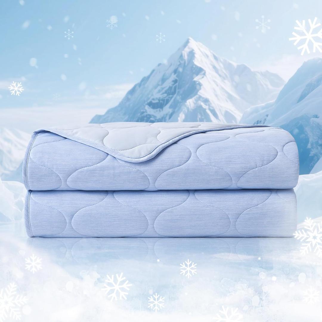 Cozy Bliss Cooling Dual-Sided Blanket for Hot Sleepers, Q-Max>0.43 Lightweight Soft Breathable Bed Blanket, Double Side Cooling Throw for Night Sweats (Cool Blue, 60"x80")