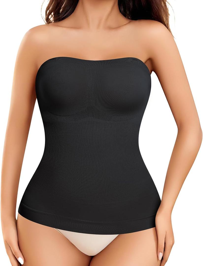 Strapless Shapewear Tank Tops for Women Tummy Control Compression Tanks Shaper Cami Slimming Camisole (Black, Medium)