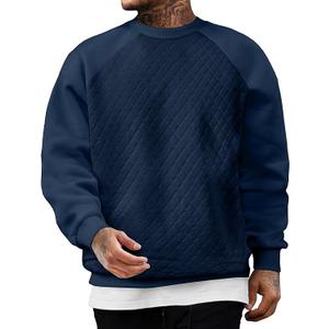 JMIERR Men's 2025 Casual Crewneck Dress Sweatshirts Pullover Fall Fleece Diamond Texture Warm Winter Comfy Long Sleeve, S, Blue