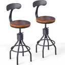 Set of 2 Industrial Bar Stools with Backrest 23-33inch Swivel Wooden Seat Kitchen Island Dining Chair Counter Stool Height Adjustable (Black)