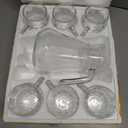 Glass Pitcher 1.2 Liter with Lid Drinking Glasses Set 6 Cups 300ML Water Jug for Hot Cold Water Coffee Milk Juice Iced Tea Pitcher Glassware Carafes Pitchers Water Glasses Handle for Liquid